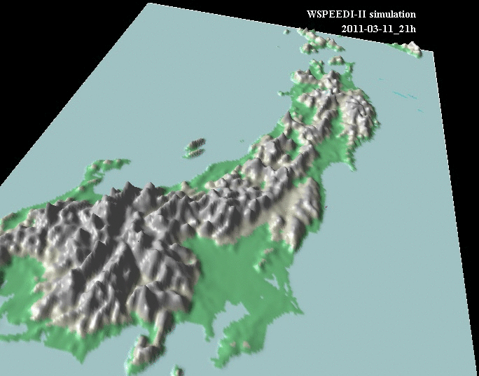 Dispersion and surface deposition of I-131 over Eastern Japan (3-D animation)