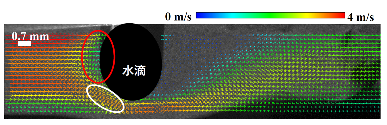 水滴周りのエアロゾルの流速分布測定結果